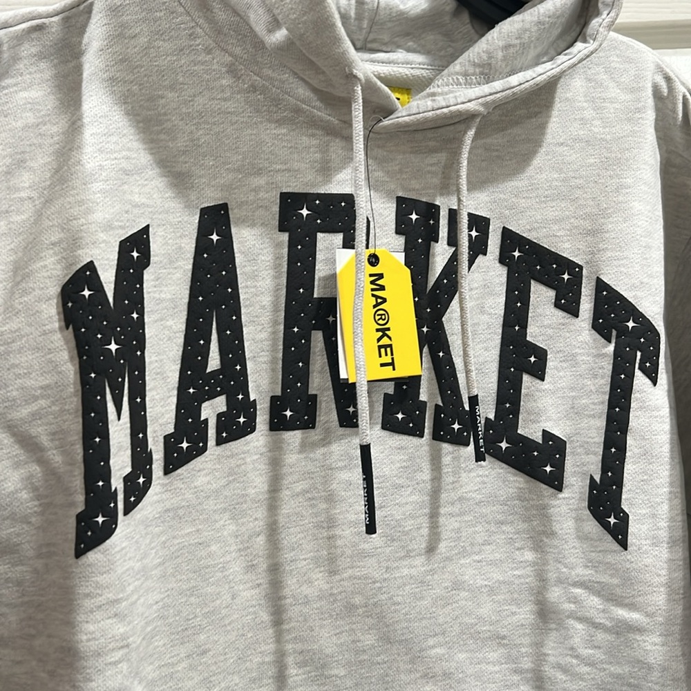 Market unisex hoodie heather grey size small men /woman medium - Picture 2 of 9